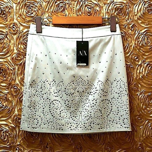 🖤NWT Armani Exchange Skirt White Stud Mini Skirt - Picture 3 of 11